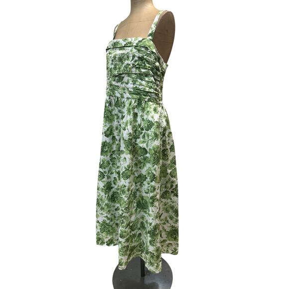 A & F Midi Dress Emerson Poplin Wide Strap Green Floral Cotton size Large - Picture 7 of 11